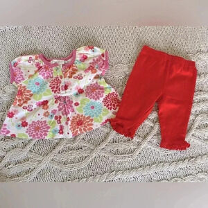 0-3 months floral Angel Dear short sleeve shirt and red Carter’s‎ pants set​